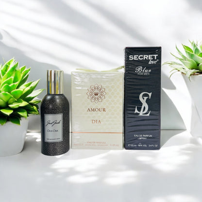 Imported Amour Dia, Secret Love Perfume and Italian Leather Body Spray Gift,